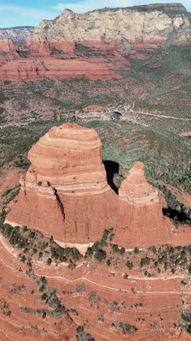 Massive Red Sandstone Butte Aerial View, Vertical