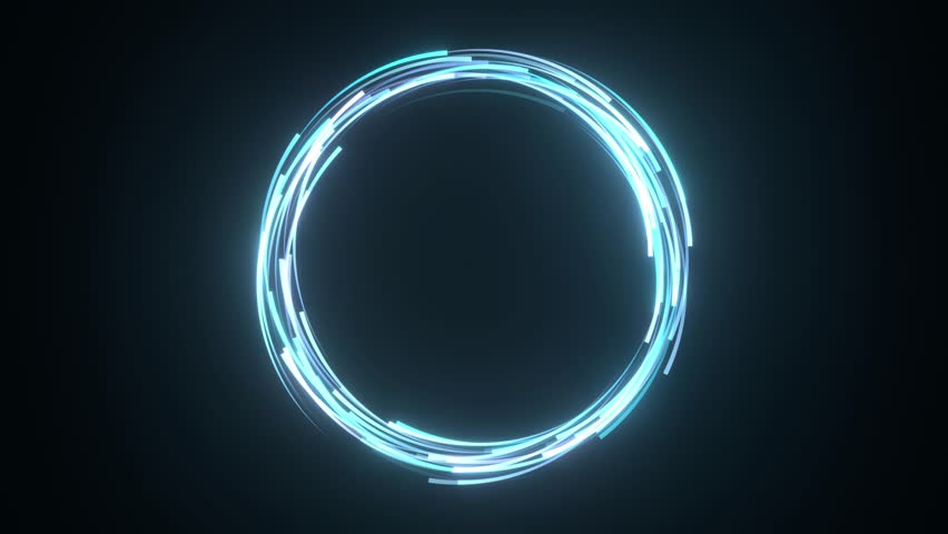A fantastic animation in which countless lines of light swirl and rotate to form a ring. A video background of rings that glow in the dark, reminiscent of water and schools of fish.