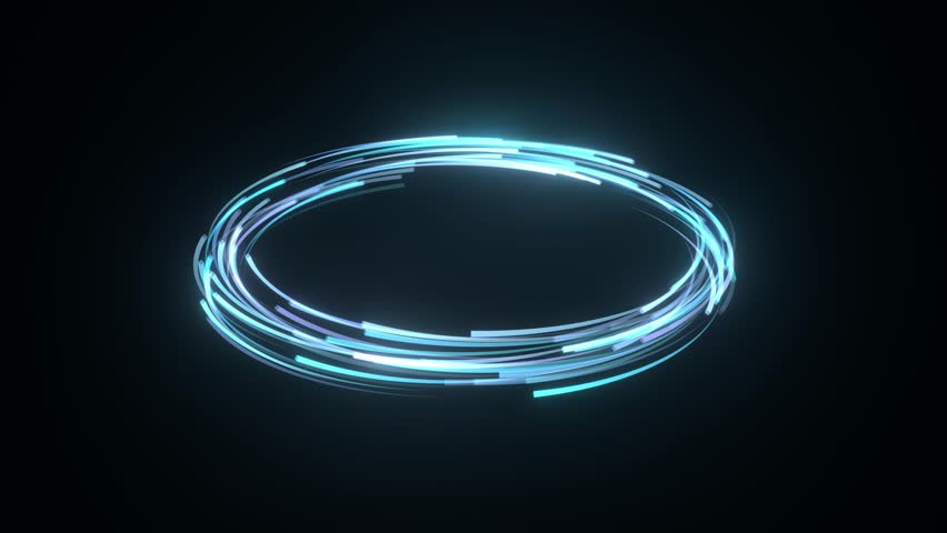 A fantastic animation in which countless lines of light swirl and rotate to form diagonal rings. A video background of rings that glow in the dark, reminiscent of water and schools of fish.