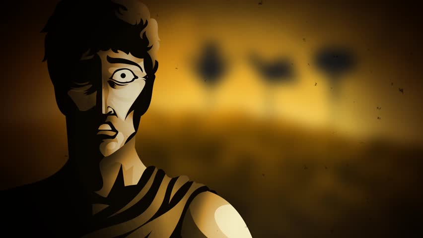 plato cave allegory with shadows and fire