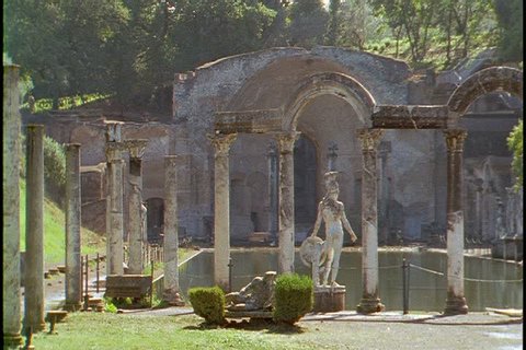 Hadrian's Villa in Tivoli, Italy. MS north end of the Canopus pool at Hadrian's Villa;