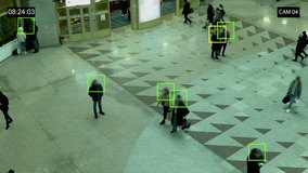 A CCTV camera monitors people in a public space, highlighting security, surveillance, technology, safety, and urban monitoring systems. - Powered by Shutterstock - Get 15% off with code: PIKWIZARD15