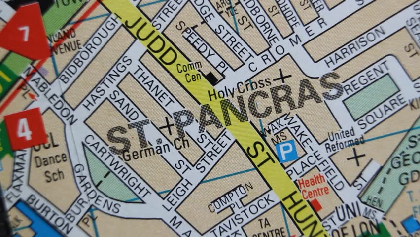St. Pancras, London, England, United Kingdom colour atlas district map from about 1996 town name of the area zoom in