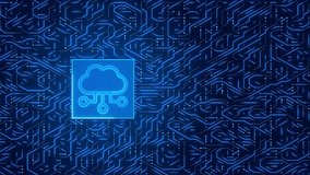 Glowing Cloud Computing Icon on Blue Digital Circuit Board. Server Data Network Animation. - Powered by Shutterstock - Get 15% off with code: PIKWIZARD15