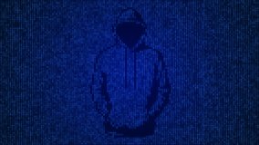 Looping Blue Digital Hacker Silhouette in Binary Code Matrix Background, Cyber Security, Ransomware and Data Breach Attack Animation - Powered by Shutterstock - Get 15% off with code: PIKWIZARD15