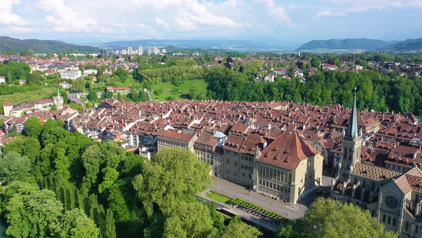 Bern city in Switzerland nested among rivers and meadows
