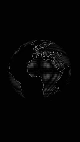 Digital white dotted planet earth loop animation isolated on a black background. Rotating stylized world globe with square particles. Big data technology, business, communication, or digital concept