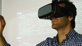 Animation of clock over caucasian businessman wearing vr headset. global data processing, connections, digital interface and data processing concept digitally generated video. - Powered by Shutterstock - Get 15% off with code: PIKWIZARD15