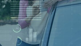 Animation of financial data processing over caucasian women using smartphone. global business, finances, data processing and digital interface concept digitally generated video. - Powered by Shutterstock - Get 15% off with code: PIKWIZARD15