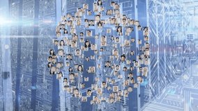 Animation of globe made of user photos rotating over data processing over servers. global network, connections, data and technology concept digitally generated video. - Powered by Shutterstock - Get 15% off with code: PIKWIZARD15