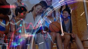 Animation of digital interface with medical data processing over rugby players. Global education digital interface technology and networking concept digitally generated video. - Powered by Shutterstock - Get 15% off with code: PIKWIZARD15