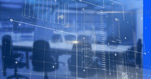Animation of data processing over empty office. Global business, computing and digital interface concept digitally generated video. - Powered by Shutterstock - Get 15% off with code: PIKWIZARD15