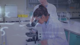 Animation of mathematical equations over diverse scientist in lab cityscape. global science, technology and digital interface concept digitally generated video. - Powered by Shutterstock - Get 15% off with code: PIKWIZARD15