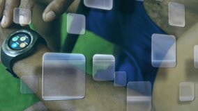 Animation of icons and network of connections over caucasian man using smartwatch. social media, connections, communication and technology concept digitally generated video. - Powered by Shutterstock - Get 15% off with code: PIKWIZARD15