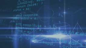 Animation of data processing over geometrical shapes on navy background. Global network, math, data processing and technology concept digitally generated video. - Powered by Shutterstock - Get 15% off with code: PIKWIZARD15