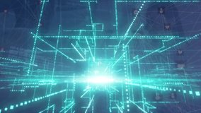 Animation of glowing green light trails over network of digital icons against blue background. Global networking and business technology concept - Powered by Shutterstock - Get 15% off with code: PIKWIZARD15