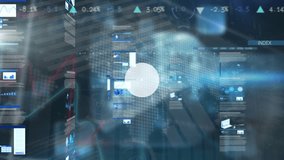 Animation of network of connections with icons and data processing over server room. Global business connections digital interface and technology concept digitally generated video. - Powered by Shutterstock - Get 15% off with code: PIKWIZARD15