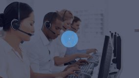 Animation of network of digital icons against team of diverse colleagues working at office. Global networking and business technology concept - Powered by Shutterstock - Get 15% off with code: PIKWIZARD15