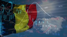Animation of statistics and financial data processing over flag of belgium. Global business, finance, connections, computing and data processing concept digitally generated video. - Powered by Shutterstock - Get 15% off with code: PIKWIZARD15