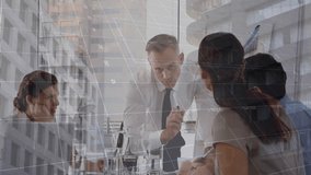Animation of financial data processing over diverse business people in office. Global finance, business, connections, computing and data processing concept digitally generated video. - Powered by Shutterstock - Get 15% off with code: PIKWIZARD15