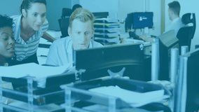 Business team typing and clicking mouse initiating monitoring through animated bar chart updates. Collaboration, teamwork, data analysis, infographics, modern, professional, digital - Powered by Shutterstock - Get 15% off with code: PIKWIZARD15