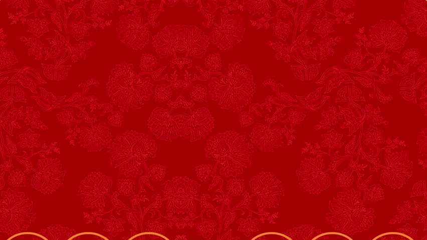 Happy Chinese New Year motion graphics greeting featuring a golden horse symbolizing prosperity and success, surrounded by traditional red lanterns, oriental cloud motifs, floral patterns, and classic Chinese decorative elements