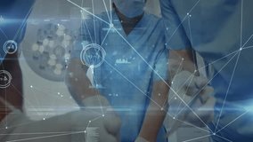 Animation of network of connections over diverse surgeons in operating theatre. global medicine, healthcare services during covid 19 pandemic concept digitally generated video. - Powered by Shutterstock - Get 15% off with code: PIKWIZARD15