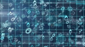 Animation of virus cells and icons with face masks over world map on digital screen. global covid 19 pandemic, science and digital interface concept digitally generated video. - Powered by Shutterstock - Get 15% off with code: PIKWIZARD15