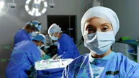 Animation of scientific data processing and chemical structures over female surgeon. global medicine, science and data processing concept digitally generated video. - Powered by Shutterstock - Get 15% off with code: PIKWIZARD15