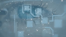 Animation of connections and integrated circuit over eye of caucasian woman. Network, connections, communication and technology concept digitally generated video. - Powered by Shutterstock - Get 15% off with code: PIKWIZARD15