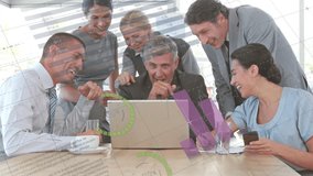 Animation of data processing over caucasian business people in office. Global business and digital interface concept digitally generated video. - Powered by Shutterstock - Get 15% off with code: PIKWIZARD15