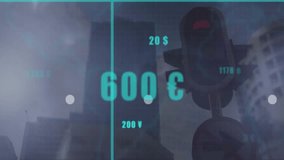 Animation of data processing over cityscape. Global business, technology and digital interface concept digitally generated video. - Powered by Shutterstock - Get 15% off with code: PIKWIZARD15