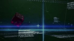 Animation of data processing over dices. Gambling, casino and digital interface concept digitally generated video. - Powered by Shutterstock - Get 15% off with code: PIKWIZARD15