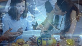 Network of connections over group of diverse office colleagues discussing together at office. Global networking and business technology concept - Powered by Shutterstock - Get 15% off with code: PIKWIZARD15