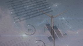 Animation of network of connections and financial graphs over wind turbine. Green energy, eco power, connection and technology concept digitally generated video. - Powered by Shutterstock - Get 15% off with code: PIKWIZARD15
