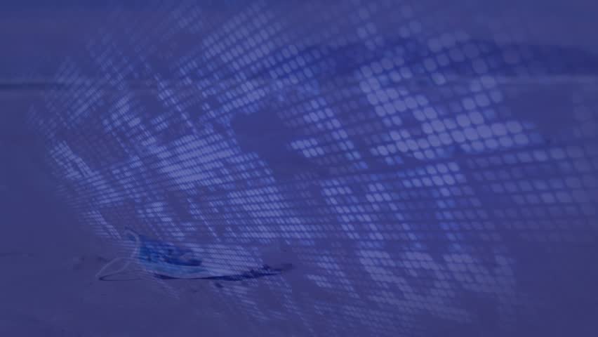 Animation of flag of europe with map over face mask on beach. Patriotism and politics concept digitally generated video.