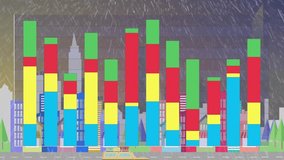 Animation of data processing and rain falling over digital city. Global business, technology and digital interface concept digitally generated video. - Powered by Shutterstock - Get 15% off with code: PIKWIZARD15
