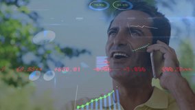 Animation of financial data processing over caucasian businessman using smartphone. Global business, finance, computing and data processing concept digitally generated video. - Powered by Shutterstock - Get 15% off with code: PIKWIZARD15