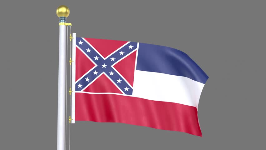 USA States mississippi Animated flag Closup, High-resolution 3D render Video loop Flag of a digitally designed object or icon, presented on a clean white or solid colored background.