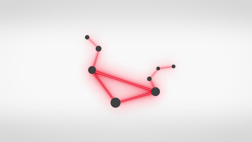 Libra zodiac constellation displayed with balanced red glowing points and elegant connecting lines on a white background, symbolizing harmony, air energy, astrology, and cosmic equilibrium.