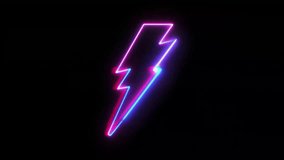 A bright, glowing neon lightning bolt symbol in purple and pink hues, set against a stark black backdrop. This electric graphic represents energy and power. - Powered by Shutterstock - Get 15% off with code: PIKWIZARD15