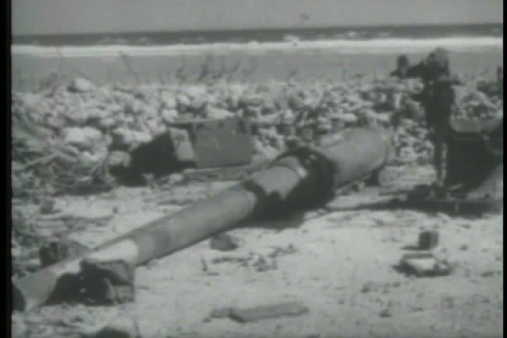 1950s - American troops in Espirito Santo in the New Hebrides in World War Two prepare to invade Okinawa..