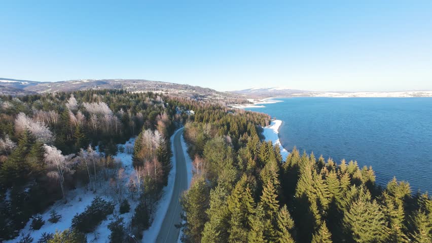 Vlasina lake, road and forest