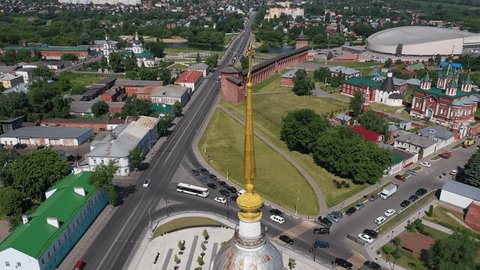 Aerial Rotation around Clock Tower Kolomna