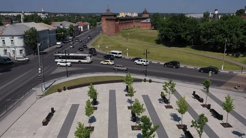 Drone Flying along Kolomna Kremlin Wall