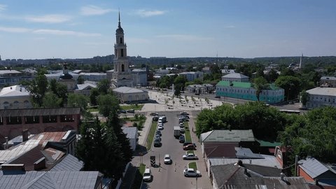 Drone Rising Diagonally near Kolomna Bell Tower