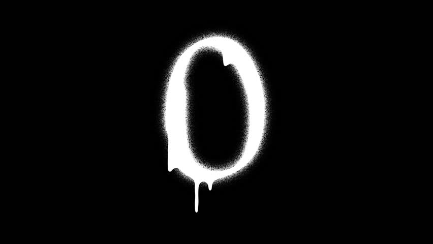 Spray Paint Letterform Number 0. Gritty Texture Alphabet Animation. Urban Ink Effect.