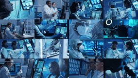 Technology, space exploration and medical concept. Scientists, astronauts, lab equipment and microscopes in biomedical innovations and clinical studies. Ideal for educational content. - Powered by Shutterstock - Get 15% off with code: PIKWIZARD15