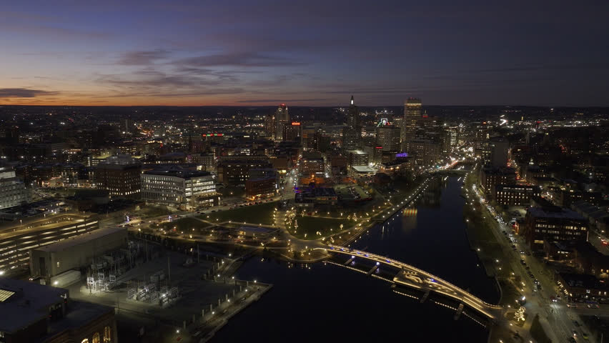 Aerial view of Providence, Rhode Island at night
