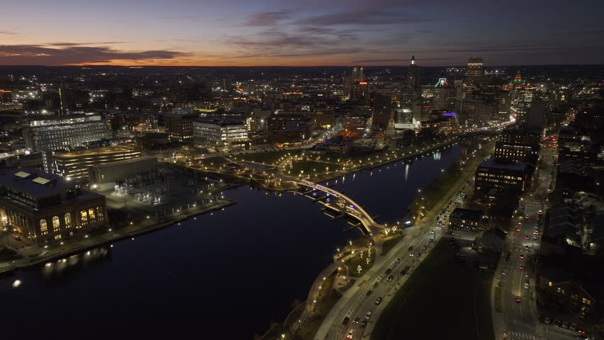 Aerial view of Providence, Rhode Island at night